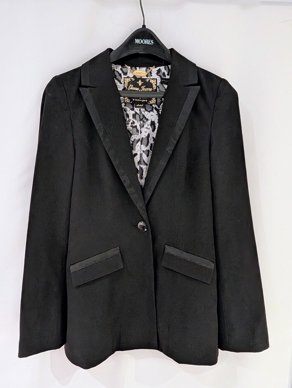 Guess Black Single-Button Blazer With Leopard Print Lining